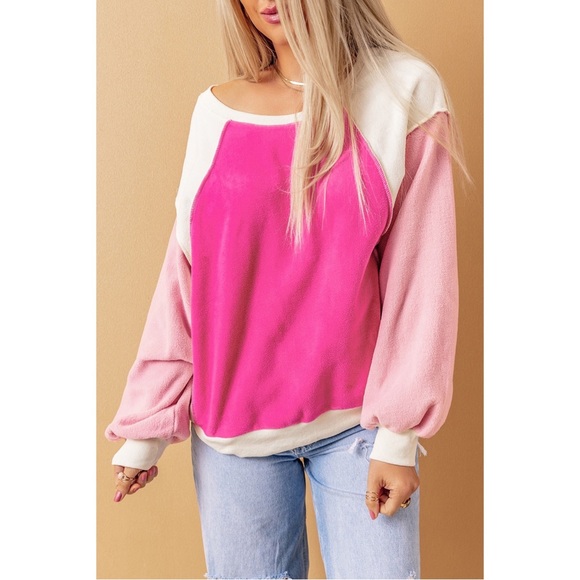 Round Neck Dropped Shoulder Color Block Sweatshirt - Picture 4 of 6